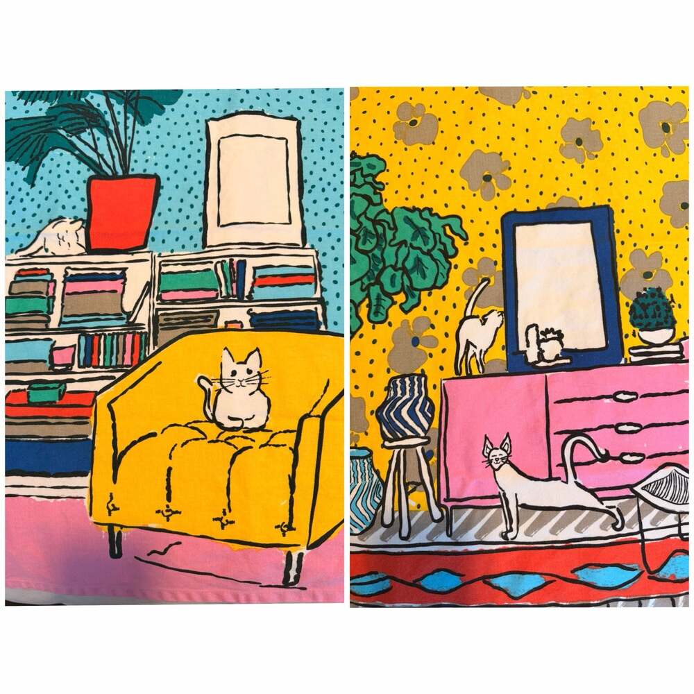 Set of 2 Tag Living Room Cat and Armchair Printed 100% Cotton Kitchen Towel